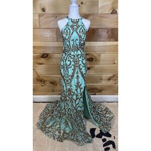 Anny Lee SP5295 Mint And Gold Prom Gown Size Large NWT! Gorgeous !! Prom